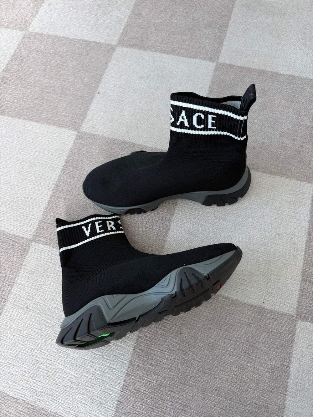 Versace Black Knit Sock Sneakers with Branded Cuff